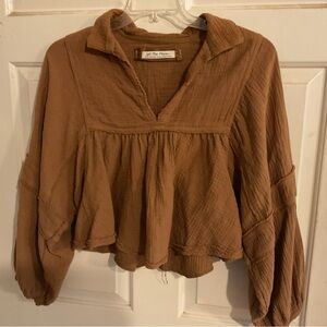 Free the People Boho Peasant Blouse Cropped XS. Oversized Puff Sleeves